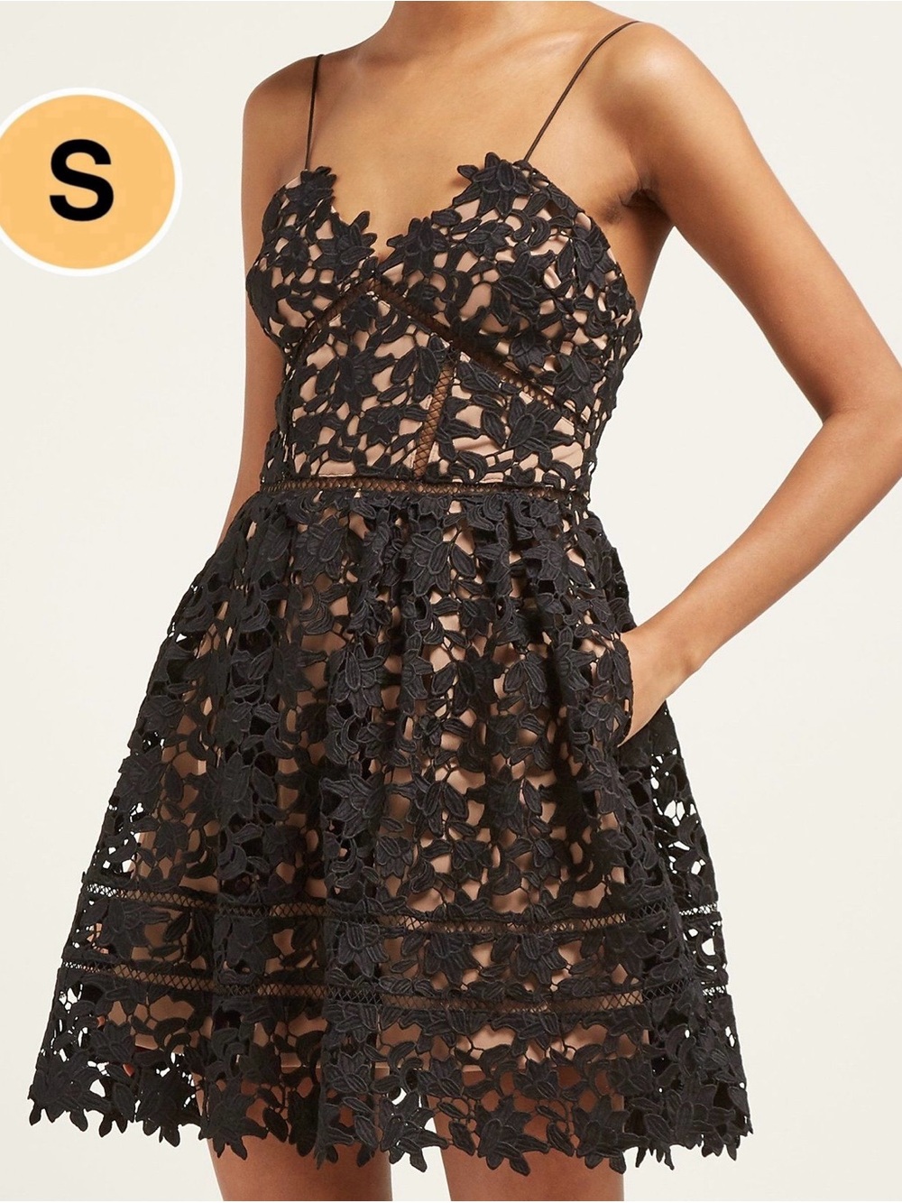 Francesca's Collections Black Lace Mini Dress with Nude Lining